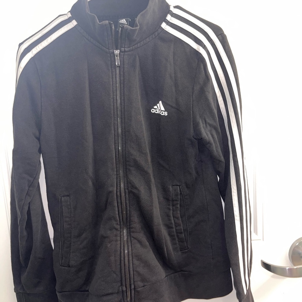 Adidas Black Zip-Up Jacket with White Accents